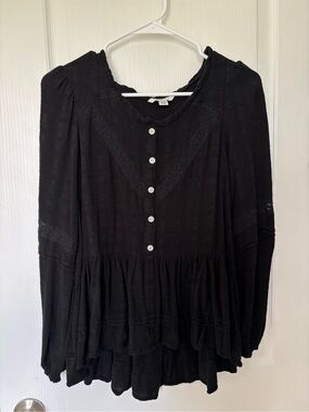 American Eagle Outfitters Black Button-Front Peasant Blouse